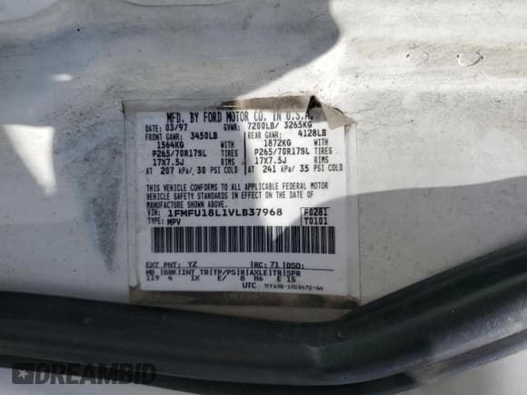 ✅ 1997 Ford Expedition XLT • VIN: 1FMFU18L1VLB37968 • Лот: 60351145. Опубликован ранее на Copart с пробегом 170 848 миль. Бесплатный доступ к архиву аукционных продаж из США и подробный отчёт об истории автомобиля на DreamBid. Изображение 13.