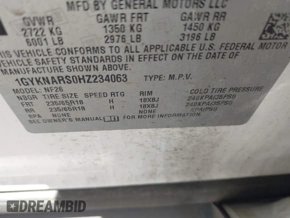 ✅ 2017 Cadillac XT5 FWD • VIN: 1GYKNARS0HZ234063 • Лот: 42218234. Опубликован ранее на IAAI с пробегом 121 518 миль. Бесплатный доступ к архиву аукционных продаж из США и подробный отчёт об истории автомобиля на DreamBid. Изображение 9.