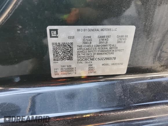 ✅ 2018 Chevrolet Silverado 1500 LS • VIN: 1GCRCNEC5JZ296578 • Лот: 71299995. Опубликован ранее на Copart с пробегом 120 770 миль. Бесплатный доступ к архиву аукционных продаж из США и подробный отчёт об истории автомобиля на DreamBid. Изображение 12.