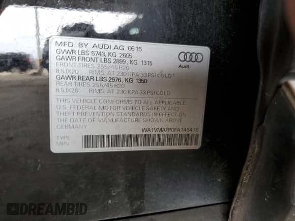 ✅ 2015 Audi Q5 Prestige • VIN: WA1VMAFP0FA146478 • Lot: 65615244. Listed on Copart with 205,315 mi. Free auction sales archive from the USA and detailed vehicle history report at DreamBid. Image 12.