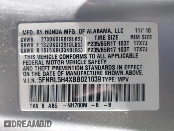 ✅ 2011 Honda Odyssey EX • VIN: 5FNRL5H4XBB021039 • Лот: 43816026. Опубликован ранее на IAAI с пробегом 120 839 миль. Бесплатный доступ к архиву аукционных продаж из США и подробный отчёт об истории автомобиля на DreamBid. Изображение 9.