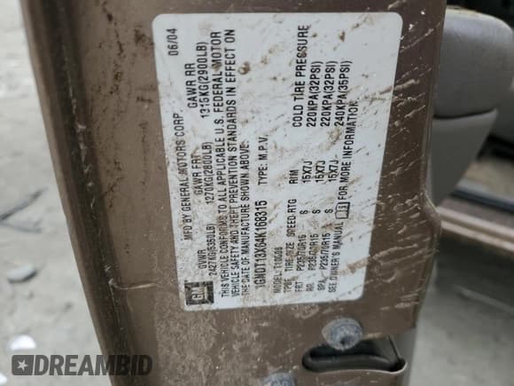 ✅ 2004 Chevrolet Blazer LS • VIN: 1GNDT13X64K168315 • Lot: 53249495. Wystawiony na Copart z przebiegiem 163 891 mil. Bezpłatny archiwum sprzedaży aukcyjnych z USA i szczegółowy raport historii pojazdu na DreamBid. Zdjęcie 13.