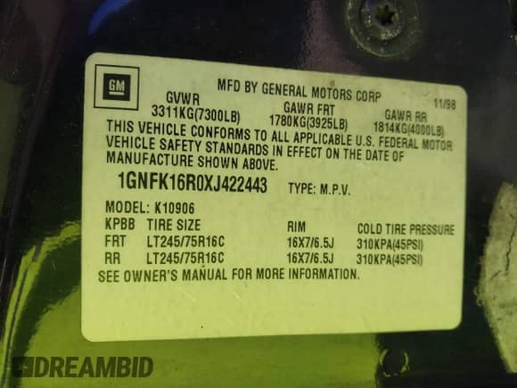 1999 Chevrolet Suburban с VIN 1GNFK16R0XJ422443, выставлен на аукционе IAAI как лот 43599587 с пробегом 159 746 миль миль и . История ставок и продаж доступна на DreamBid. Изображение 9.