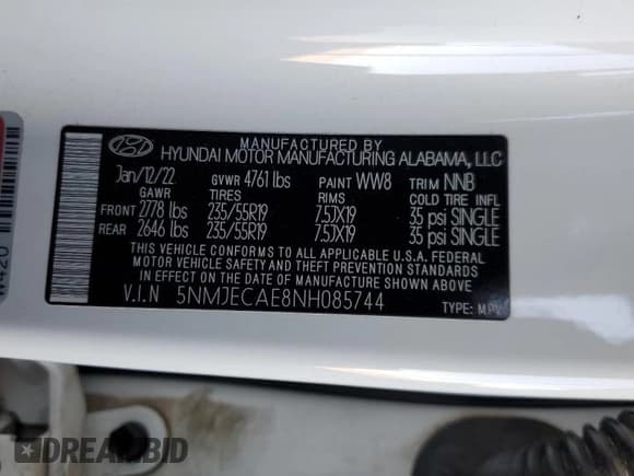 ✅ 2022 Hyundai Tucson Limited • VIN: 5NMJECAE8NH085744 • Lot: 72005444. Wystawiony na Copart z przebiegiem 48 234 mil. Bezpłatny archiwum sprzedaży aukcyjnych z USA i szczegółowy raport historii pojazdu na DreamBid. Zdjęcie 14.