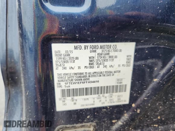 ✅ 2015 Ford F-150 XLT • VIN: 1FTEW1EF6FFA54416 • Lot: 59626425. Wystawiony na Copart z przebiegiem 192 600 mil. Bezpłatny archiwum sprzedaży aukcyjnych z USA i szczegółowy raport historii pojazdu na DreamBid. Zdjęcie 12.