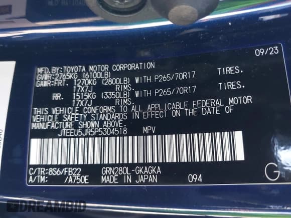 ✅ 2023 Toyota 4Runner SR5 • VIN: JTEEU5JR5P5304518 • Lot: 43508161. Listed on IAAI with 10,561 mi. Free auction sales archive from the USA and detailed vehicle history report at DreamBid. Image 9.