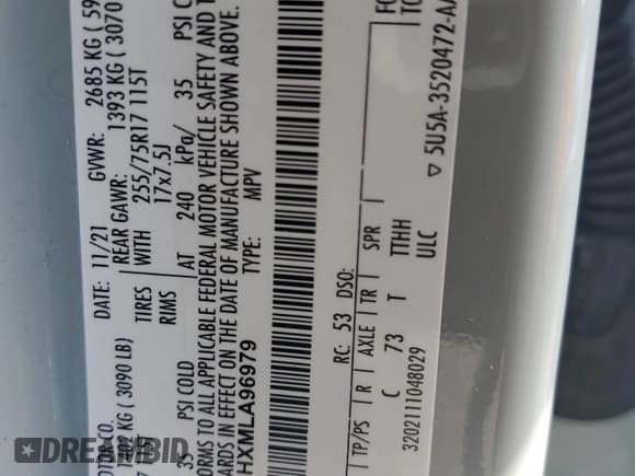 ✅ 2021 Ford Bronco • VIN: 1FMDE5BHXMLA96979 • Lot: 57878665. Listed on Copart with 20,893 mi. Free auction sales archive from the USA and detailed vehicle history report at DreamBid. Image 12.