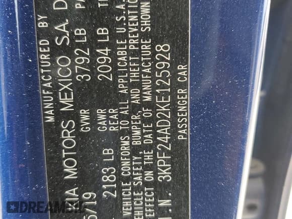 ✅ 2019 Kia Forte LXS • VIN: 3KPF24AD2KE125928 • Lot: 52880985. Listed on Copart with 72,049 mi. Free auction sales archive from the USA and detailed vehicle history report at DreamBid. Image 13.