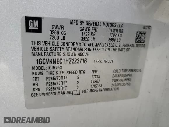 ✅ 2017 Chevrolet Silverado 1500 Work Truck • VIN: 1GCVKNEC1HZ222716 • Лот: 86672305. Опубликован ранее на Copart с пробегом 248 454 миль. Бесплатный доступ к архиву аукционных продаж из США и подробный отчёт об истории автомобиля на DreamBid. Изображение 13.