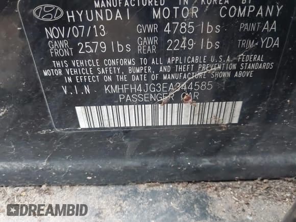 ✅ 2014 Hyundai Azera Limited • VIN: KMHFH4JG3EA344585 • Lot: 43415388. Listed on IAAI with 242,983 mi. Free auction sales archive from the USA and detailed vehicle history report at DreamBid. Image 9.