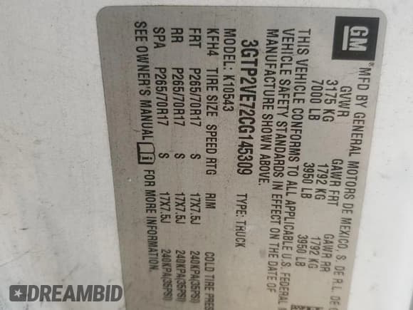 ✅ 2012 GMC Sierra 1500 SLE • VIN: 3GTP2VE72CG145309 • Lot: 50264145. Listed on Copart with 141,933 mi. Free auction sales archive from the USA and detailed vehicle history report at DreamBid. Image 13.