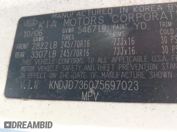 ✅ 2007 Kia Sorento LX • VIN: KNDJD736075697023 • Lot: 43386297. Listed on IAAI with 158,397 mi. Free auction sales archive from the USA and detailed vehicle history report at DreamBid. Image 9.