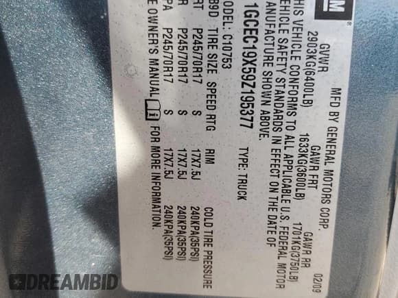 ✅ 2009 Chevrolet Silverado 1500 Work Truck • VIN: 1GCEC19X59Z195377 • Lot: 65925445. Wystawiony na Copart z przebiegiem 169 189 mil. Bezpłatny archiwum sprzedaży aukcyjnych z USA i szczegółowy raport historii pojazdu na DreamBid. Zdjęcie 12.