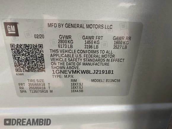 ✅ 2020 Chevrolet Traverse LT Cloth • VIN: 1GNEVMKW8LJ219181 • Lot: 42150372. Wystawiony na IAAI z przebiegiem 78 390 mil. Bezpłatny archiwum sprzedaży aukcyjnych z USA i szczegółowy raport historii pojazdu na DreamBid. Zdjęcie 9.