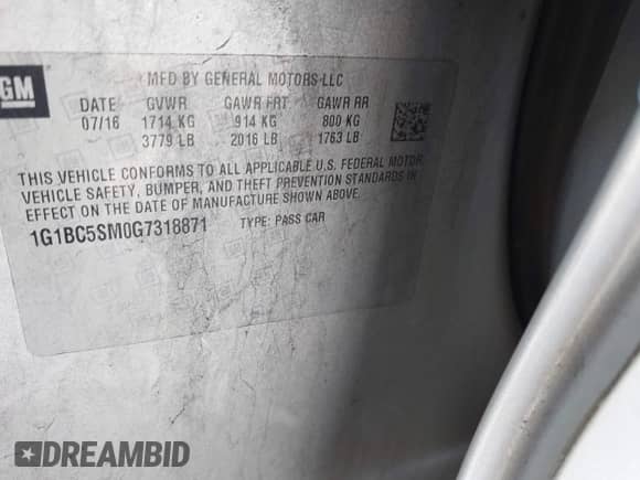 ✅ 2016 Chevrolet Cruze LS • VIN: 1G1BC5SM0G7318871 • Lot: 43308741. Wystawiony na IAAI z przebiegiem 103 888 mil mil. Skorzystaj z bezpłatnego archiwum sprzedaży aukcyjnych z USA i zobacz szczegółowy raport historii pojazdu na DreamBid. Zdjęcie 9.
