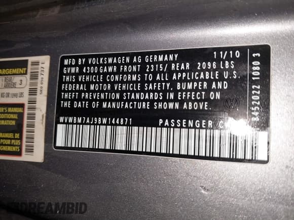 ✅ 2011 Volkswagen Golf TDI • VIN: WVWBM7AJ9BW144871 • Лот: 41610680. Опубликован ранее на IAAI с пробегом 168 202 миль. Бесплатный доступ к архиву аукционных продаж из США и подробный отчёт об истории автомобиля на DreamBid. Изображение 9.