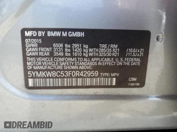 ✅ 2015 BMW X6 M • VIN: 5YMKW8C53F0R42959 • Лот: 83874464. Опубликован ранее на Copart с пробегом 104 593 миль. Бесплатный доступ к архиву аукционных продаж из США и подробный отчёт об истории автомобиля на DreamBid. Изображение 13.