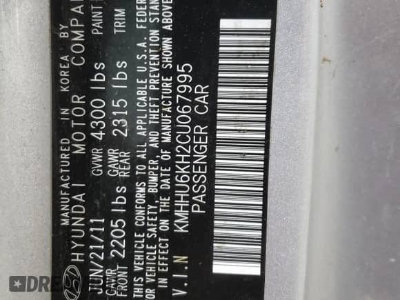 2012 Hyundai Genesis Coupe Grand Touring с VIN KMHHU6KH2CU067995, выставлен на аукционе Copart как лот 45099645 с пробегом 110 624 миль миль и На запчасти • Non repairable. История ставок и продаж доступна на DreamBid. Изображение 13.