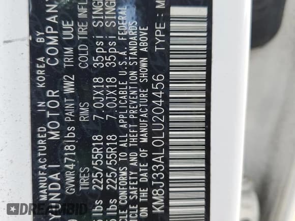 ✅ 2020 Hyundai Tucson SEL • VIN: KM8J33AL0LU204456 • Лот: 87072215. Опубликован ранее на Copart с пробегом 70 396 миль. Бесплатный доступ к архиву аукционных продаж из США и подробный отчёт об истории автомобиля на DreamBid. Изображение 13.