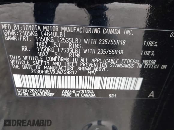 ✅ 2018 Toyota RAV4 Limited • VIN: 2T3DFREVXJW759812 • Lot: 43171247. Listed on IAAI with 139,758 mi. Free auction sales archive from the USA and detailed vehicle history report at DreamBid. Image 9.