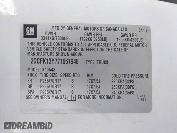 2007 Chevrolet Silverado 1500 LTZ с VIN 2GCFK13Y771667948, выставлен на аукционе IAAI как лот 42931236 с пробегом 193 536 миль миль и . История ставок и продаж доступна на DreamBid. Изображение 9.