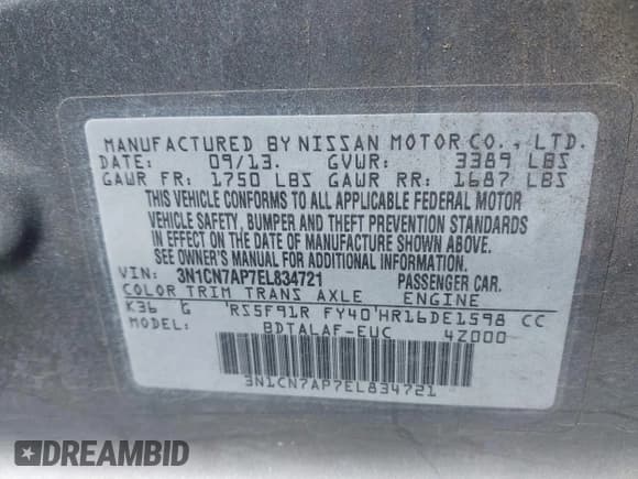 ✅ 2014 Nissan Versa SV • VIN: 3N1CN7AP7EL834721 • Lot: 42842737. Wystawiony na IAAI z przebiegiem 210 092 mil. Bezpłatny archiwum sprzedaży aukcyjnych z USA i szczegółowy raport historii pojazdu na DreamBid. Zdjęcie 9.