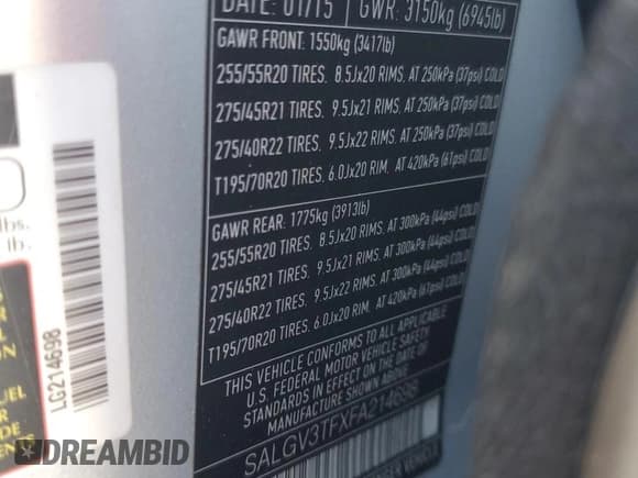 ✅ 2015 Land Rover Range Rover Autobiography • VIN: SALGV3TFXFA214698 • Lot: 60444585. Listed on Copart with 101,326 mi. Free auction sales archive from the USA and detailed vehicle history report at DreamBid. Image 14.