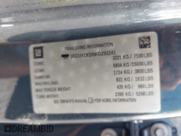 ✅ 2019 Chevrolet Silverado 1500 LT • VIN: 3GCUYDED5KG292241 • Lot: 43396399. Wystawiony na IAAI z przebiegiem 121 506 mil. Bezpłatny archiwum sprzedaży aukcyjnych z USA i szczegółowy raport historii pojazdu na DreamBid. Zdjęcie 9.