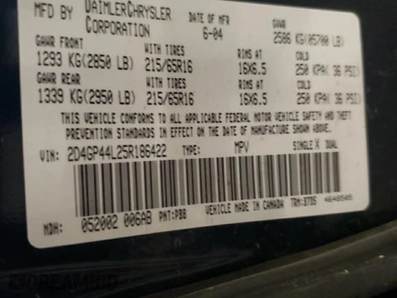 ✅ 2005 Dodge Caravan SXT • VIN: 2D4GP44L25R186422 • Лот: 67101615. Опубликован ранее на Copart с пробегом 167 337 миль. Бесплатный доступ к архиву аукционных продаж из США и подробный отчёт об истории автомобиля на DreamBid. Изображение 13.