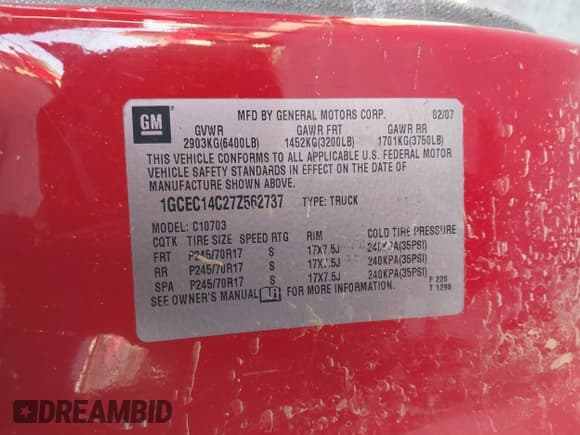 ✅ 2007 Chevrolet Silverado 1500 Work Truck • VIN: 1GCEC14C27Z562737 • Лот: 38296618. Опубликован ранее на IAAI с пробегом 148 924 миль. Бесплатный доступ к архиву аукционных продаж из США и подробный отчёт об истории автомобиля на DreamBid. Изображение 9.