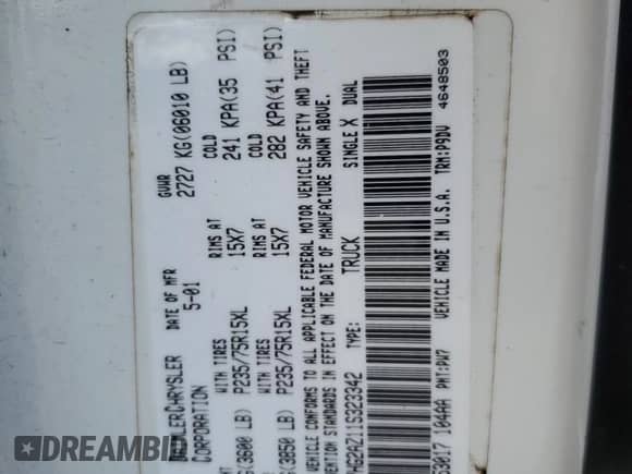 2001 Dodge Dakota Sport с VIN 1B7HG2AZ11S323342, выставлен на аукционе Copart как лот 59001405 с пробегом 245 225 миль миль и Списание • Salvage title. История ставок и продаж доступна на DreamBid. Изображение 12.