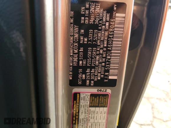 ✅ 2017 Hyundai Santa Fe Ultimate • VIN: 5XYZWDLA6HG468046 • Лот: 43952694. Опубликован ранее на Copart с пробегом 52 475 миль. Бесплатный доступ к архиву аукционных продаж из США и подробный отчёт об истории автомобиля на DreamBid. Изображение 13.