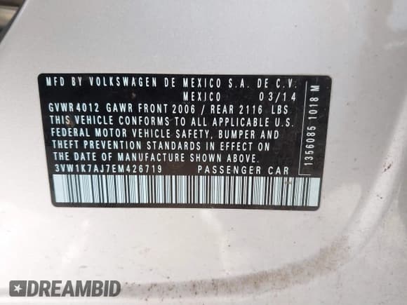 ✅ 2014 Volkswagen Jetta • VIN: 3VW1K7AJ7EM426719 • Lot: 41473658. Wystawiony na IAAI z przebiegiem 142 373 mil. Bezpłatny archiwum sprzedaży aukcyjnych z USA i szczegółowy raport historii pojazdu na DreamBid. Zdjęcie 9.