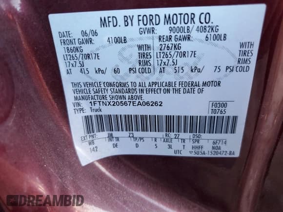 ✅ 2007 Ford F-250 XL • VIN: 1FTNX20567EA06262 • Lot: 80121844. Wystawiony na Copart z przebiegiem 113 572 mil. Bezpłatny archiwum sprzedaży aukcyjnych z USA i szczegółowy raport historii pojazdu na DreamBid. Zdjęcie 12.