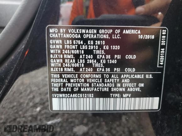 ✅ 2019 Volkswagen Atlas SE • VIN: 1V2WR2CA6KC512152 • Лот: 80636045. Опубликован ранее на Copart с пробегом 96 181 миль. Бесплатный доступ к архиву аукционных продаж из США и подробный отчёт об истории автомобиля на DreamBid. Изображение 14.