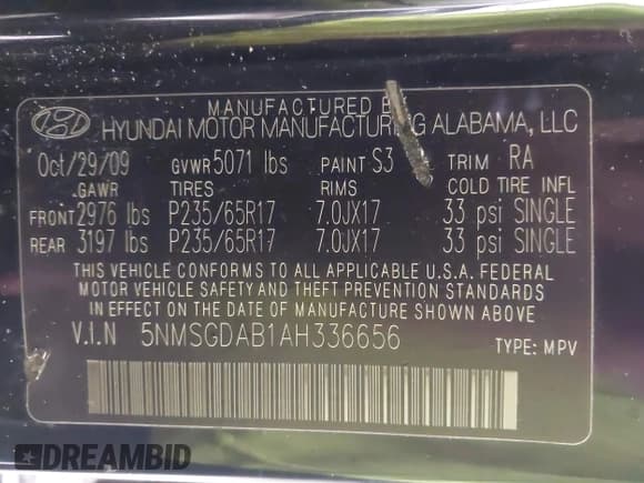 ✅ 2010 Hyundai Santa Fe GLS • VIN: 5NMSGDAB1AH336656 • Lot: 43373980. Listed on IAAI with 164,233 mi. Free auction sales archive from the USA and detailed vehicle history report at DreamBid. Image 9.