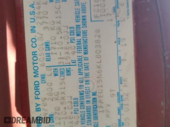 ✅ 1989 Ford Bronco XL • VIN: 1FMEU15N6KLB03828 • Lot: 48118625. Listed on Copart with 258,907 mi. Free auction sales archive from the USA and detailed vehicle history report at DreamBid. Image 12.