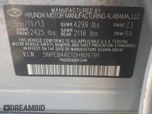 ✅ 2013 Hyundai Sonata GLS • VIN: 5NPEB4AC1DH809791 • Lot: 70776374. Listed on Copart with 158,946 mi. Free auction sales archive from the USA and detailed vehicle history report at DreamBid. Image 12.