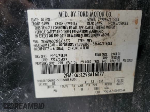 ✅ 2009 Ford Flex Limited • VIN: 2FMEK63C29BA16877 • Lot: 81299305. Listed on Copart with 266,861 mi. Free auction sales archive from the USA and detailed vehicle history report at DreamBid. Image 13.