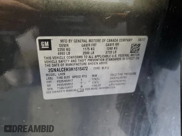 ✅ 2017 Chevrolet Equinox LT • VIN: 2GNALCEK9H1616472 • Лот: 71981184. Опубликован ранее на Copart с пробегом 120 689 миль. Бесплатный доступ к архиву аукционных продаж из США и подробный отчёт об истории автомобиля на DreamBid. Изображение 15.