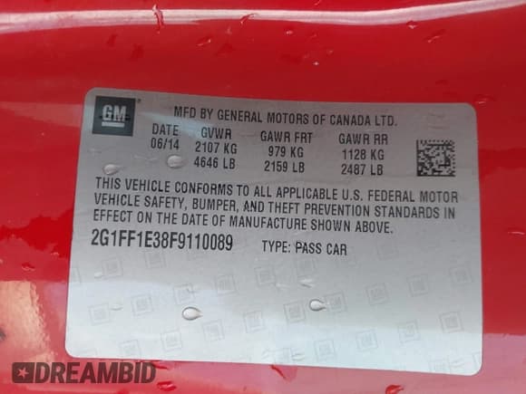 ✅ 2015 Chevrolet Camaro LT • VIN: 2G1FF1E38F9110089 • Lot: 43226719. Listed on IAAI with 61,058 mi. Free auction sales archive from the USA and detailed vehicle history report at DreamBid. Image 9.