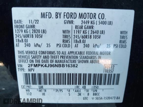 ✅ 2022 Ford Edge SEL • VIN: 2FMPK4J96NBB16382 • Lot: 43331384. Wystawiony na IAAI z przebiegiem 69 416 mil. Bezpłatny archiwum sprzedaży aukcyjnych z USA i szczegółowy raport historii pojazdu na DreamBid. Zdjęcie 9.