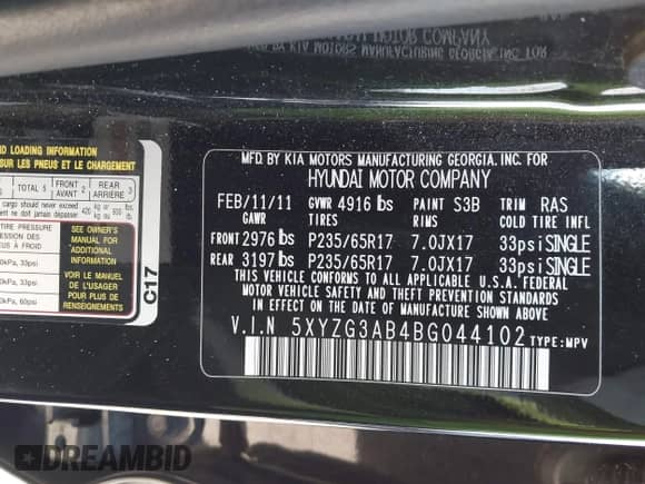 2011 Hyundai Santa Fe GLS с VIN 5XYZG3AB4BG044102, выставлен на аукционе IAAI как лот 43615528 с пробегом 209 615 миль миль и . История ставок и продаж доступна на DreamBid. Изображение 9.
