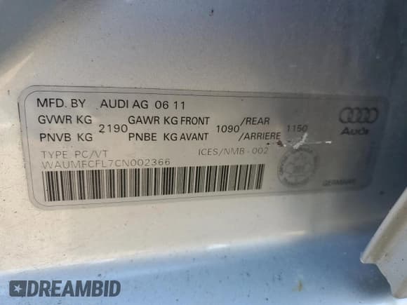 ✅ 2012 Audi A4 • VIN: WAUMFCFL7CN002366 • Лот: 70538775. Опубликован ранее на Copart с пробегом 331 604 миль. Бесплатный доступ к архиву аукционных продаж из США и подробный отчёт об истории автомобиля на DreamBid. Изображение 12.