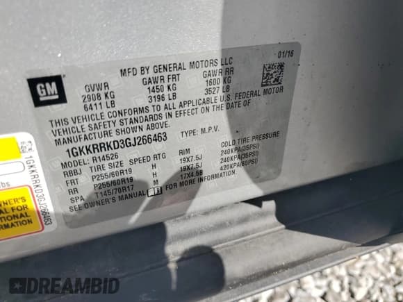 ✅ 2016 GMC Acadia SLT • VIN: 1GKKRRKD3GJ266463 • Lot: 81616675. Listed on Copart with 93,330 mi. Free auction sales archive from the USA and detailed vehicle history report at DreamBid. Image 13.