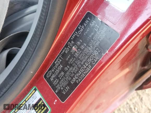 2004 Hyundai Elantra GLS z VIN KMHDN46D44U901502, wystawiony jako Copart lot #74850854 z przebiegiem 80 940 mil mil oraz Szkoda całkowita • Salvage title. Historia ofert i sprzedaży dostępna na DreamBid. Obrazek 14.