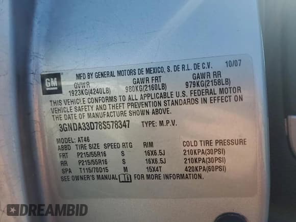 ✅ 2008 Chevrolet HHR LS • VIN: 3GNDA33D78S578347 • Lot: 88747695. Listed on Copart with 194,184 mi. Free auction sales archive from the USA and detailed vehicle history report at DreamBid. Image 14.