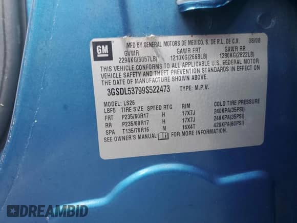 2009 Saturn VUE XR z VIN 3GSDL53799S522473, wystawiony jako Copart lot #75118624 z przebiegiem Nie podano mil oraz Szkoda całkowita • Salvage title. Historia ofert i sprzedaży dostępna na DreamBid. Obrazek 14.