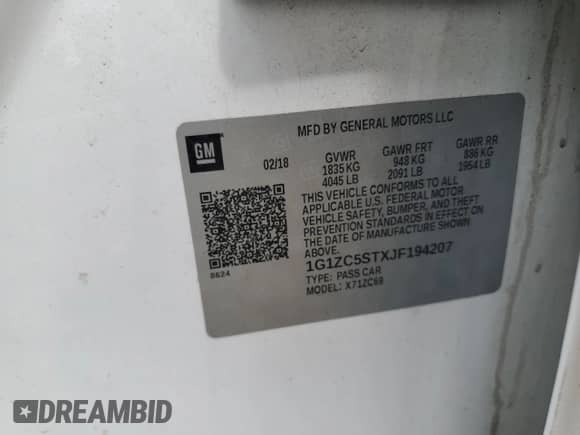 2018 Chevrolet Malibu LS с VIN 1G1ZC5STXJF194207, выставлен на аукционе Copart как лот 66267245 с пробегом 177 051 миль миль и Списание • Salvage title. История ставок и продаж доступна на DreamBid. Изображение 12.