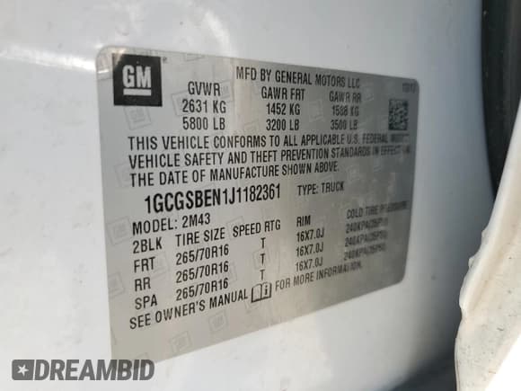 ✅ 2018 Chevrolet Colorado 2WD Work Truck • VIN: 1GCGSBEN1J1182361 • Lot: 92452415. Wystawiony na Copart z przebiegiem 207 146 mil. Bezpłatny archiwum sprzedaży aukcyjnych z USA i szczegółowy raport historii pojazdu na DreamBid. Zdjęcie 13.